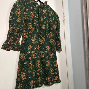 Laura Ashley Green Floral Dress with Ruffle Detail